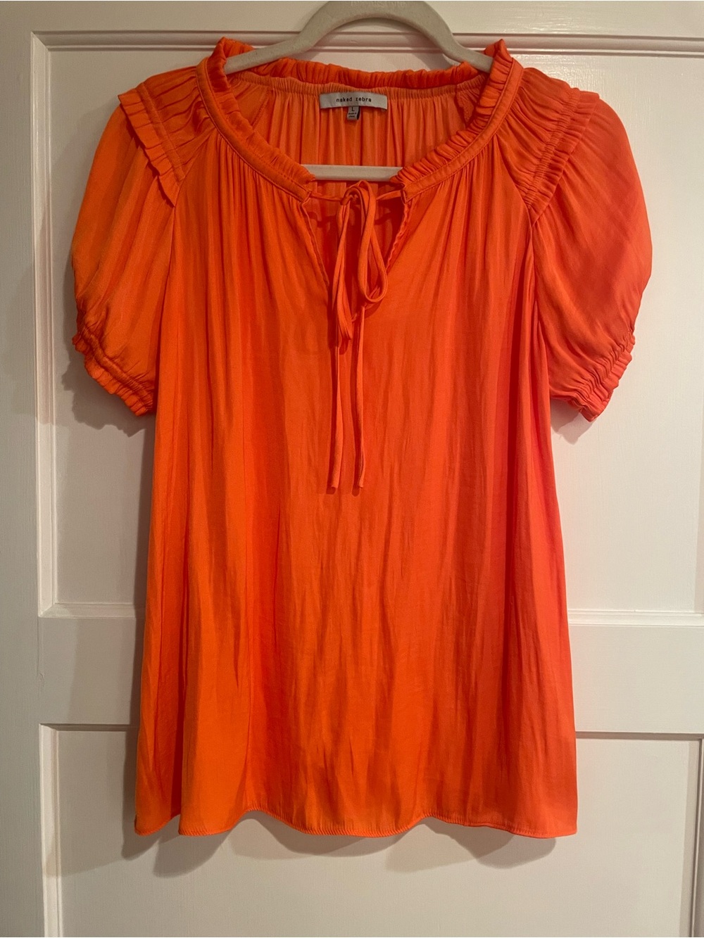 Naked Zebra Bright Orange Tie-Front Peasant Blouse
